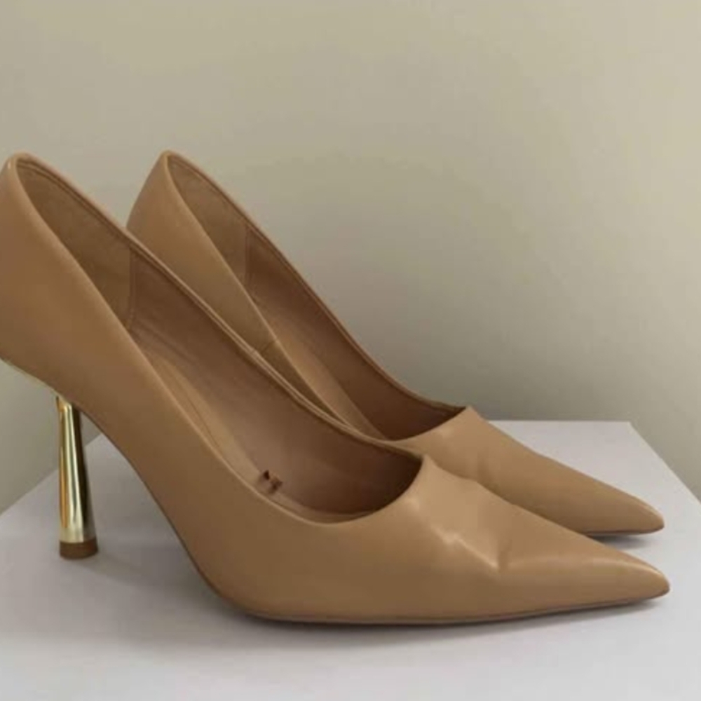 Zara Tan Gold Stiletto Heels
